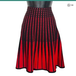 SIONI STRIPED KNIT SWEATER SKIRT SIZE M L RED BLACK POLKA DOT A LINE FLARE VGUC